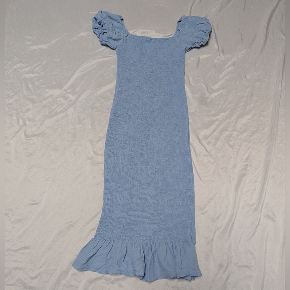 Baltic Born Dresses & Skirts - Baltic Born  Alana Smocked Midi Dress With Puff Sleeves Blue Bump Friendly